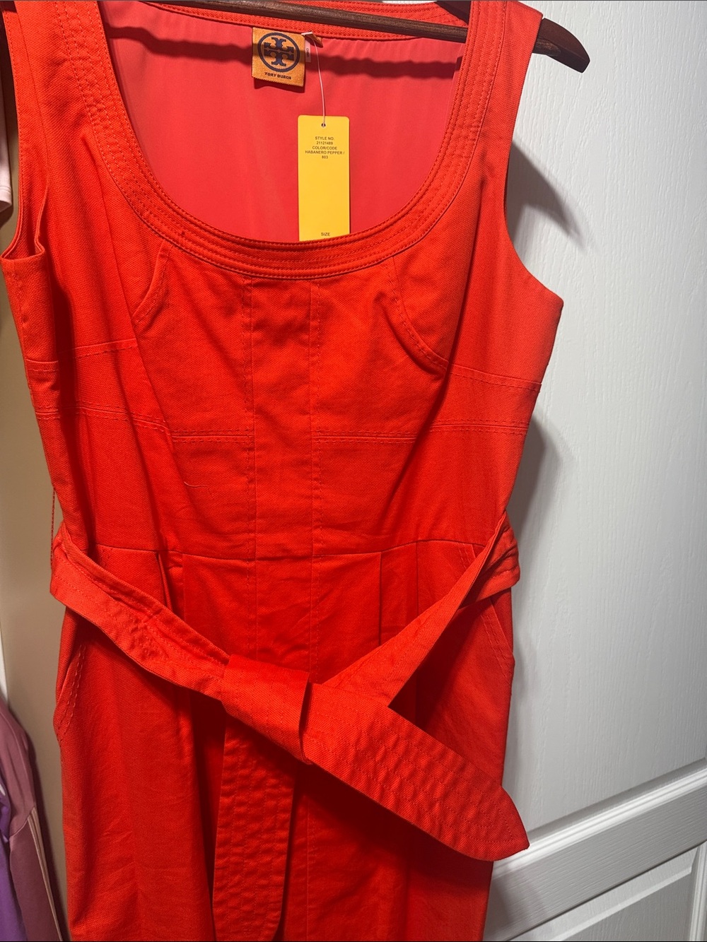 Tory Burch Vibrant Orange Sleeveless Belted Dress